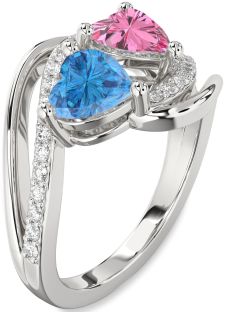 Diamond Silver Two Heart Promise Ring