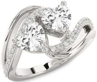 Diamond White Sapphire Silver Two Heart Ring