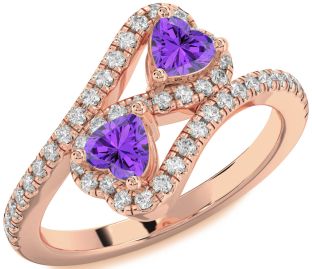 Diamond Emerald Rose Gold Infinity Two Heart Birthstone Ring