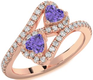 Diamond Emerald Rose Gold Infinity Two Heart Birthstone Ring