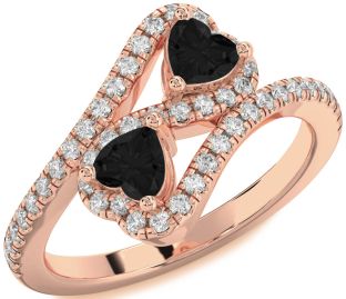 Diamond Emerald Rose Gold Infinity Two Heart Birthstone Ring