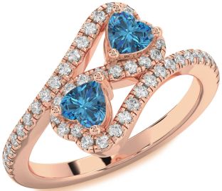 Diamond Emerald Rose Gold Infinity Two Heart Birthstone Ring