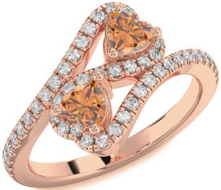 Diamond Emerald Rose Gold Infinity Two Heart Birthstone Ring