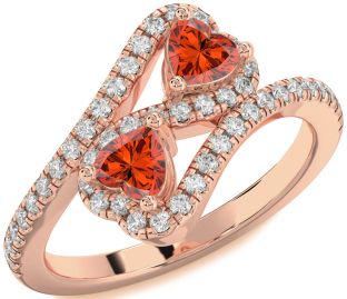 Diamond Emerald Rose Gold Infinity Two Heart Birthstone Ring