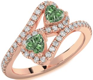 Diamond Emerald Rose Gold Infinity Two Heart Birthstone Ring