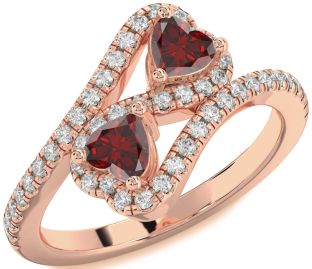 Diamond Emerald Rose Gold Infinity Two Heart Birthstone Ring