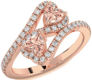 Diamond Emerald Rose Gold Infinity Two Heart Birthstone Ring