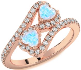 Diamond Emerald Rose Gold Infinity Two Heart Birthstone Ring