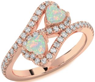 Diamond Emerald Rose Gold Infinity Two Heart Birthstone Ring