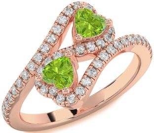 Diamond Emerald Rose Gold Infinity Two Heart Birthstone Ring