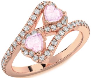 Diamond Emerald Rose Gold Infinity Two Heart Birthstone Ring