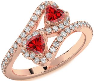 Diamond Emerald Rose Gold Infinity Two Heart Birthstone Ring