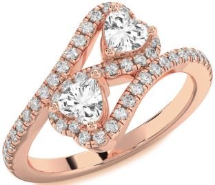 Diamond Emerald Rose Gold Infinity Two Heart Birthstone Ring