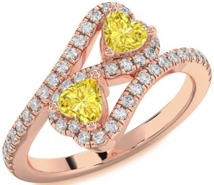 Diamond Emerald Rose Gold Infinity Two Heart Birthstone Ring