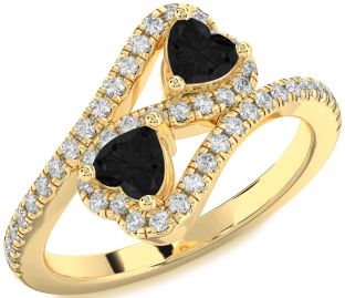 Diamond Emerald Gold Infinity Two Heart Birthstone Ring