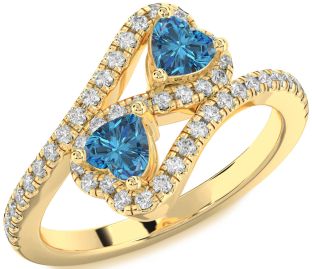 Diamond Emerald Gold Infinity Two Heart Birthstone Ring