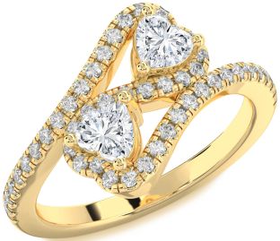 Diamond Gold Infinity Two Heart Ring