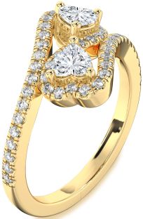 Diamond Gold Infinity Two Heart Ring