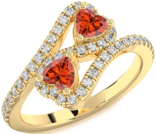 Diamond Emerald Gold Infinity Two Heart Birthstone Ring