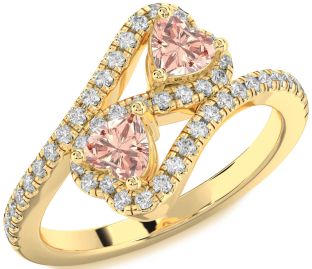 Diamond Emerald Gold Infinity Two Heart Birthstone Ring