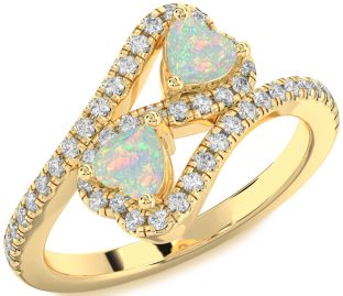 Diamond Emerald Gold Infinity Two Heart Birthstone Ring