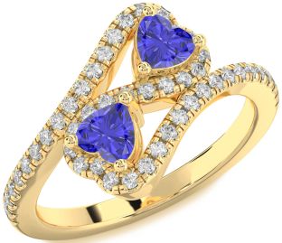 Diamond Emerald Gold Infinity Two Heart Birthstone Ring