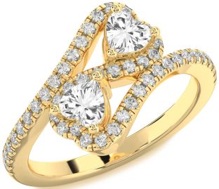 Diamond Emerald Gold Infinity Two Heart Birthstone Ring