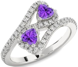 Diamond Emerald Platinum Infinity Two Heart Birthstone Ring