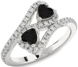 Diamond Emerald Platinum Infinity Two Heart Birthstone Ring