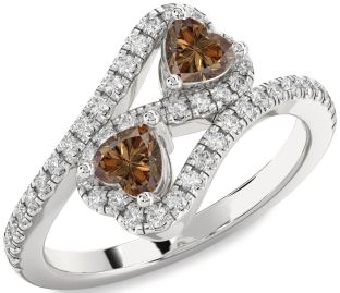 Chocolate Brown Diamond Silver Infinity Two Heart Ring
