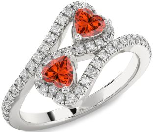 Diamond Emerald Platinum Infinity Two Heart Birthstone Ring