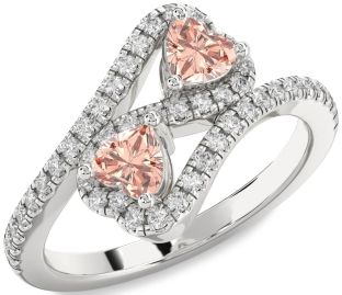 Diamond Emerald Platinum Infinity Two Heart Birthstone Ring