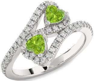 Diamond Emerald Platinum Infinity Two Heart Birthstone Ring