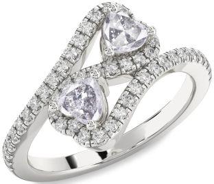 Salt & Pepper Diamond Silver Infinity Two Heart Ring