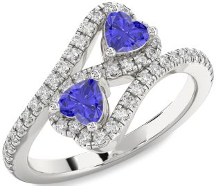 Diamond Emerald Platinum Infinity Two Heart Birthstone Ring