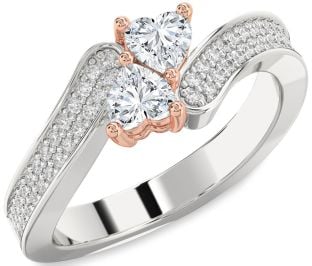 Diamond Silver & 10K Rose Gold Two Heart Ring