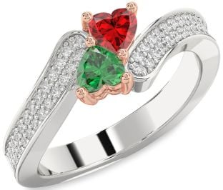 Diamond White Rose Gold Two Heart Promise Ring