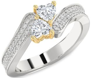 Diamond Silver & 10K gold Two Heart Ring
