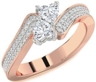 Diamond White Rose Gold Two Heart Ring