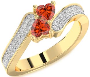 Diamond Fire Opal Gold Two Heart Ring