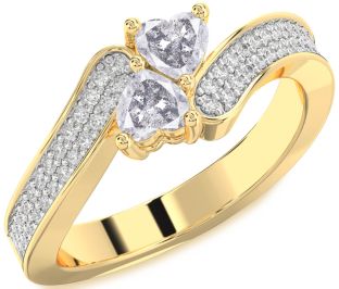 Salt & Pepper Diamond Gold Two Heart Ring