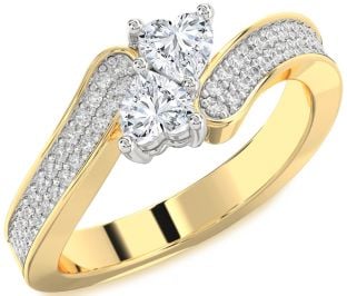 Diamond White Yellow Gold Two Heart Ring