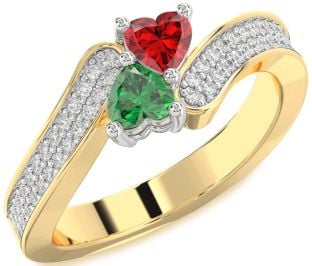Diamond White Yellow Gold Two Heart Promise Ring