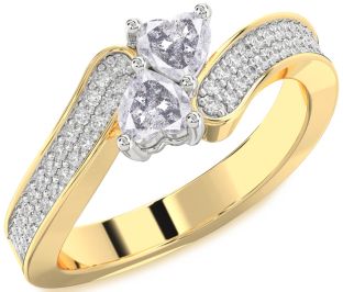 Salt & Pepper Diamond Gold Silver Two Heart Ring