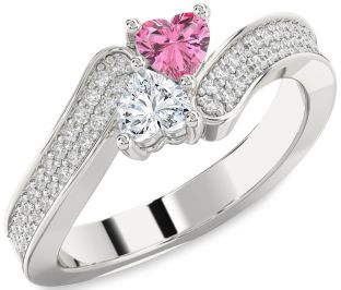 Diamond Silver Two Heart Promise Ring