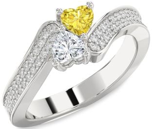 Diamond Silver Two Heart Promise Ring