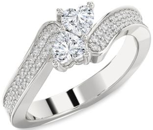 Diamond Platinum Two Heart Ring