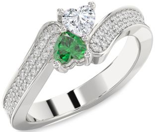 Diamond Silver Two Heart Promise Ring