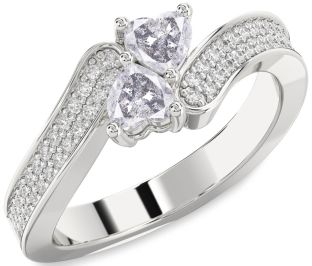 Salt & Pepper Diamond Silver Two Heart Ring