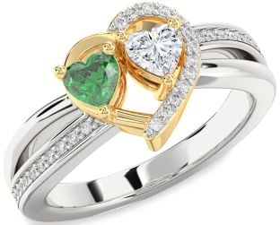 Diamond Silver & 10K gold Two Heart Promise Ring